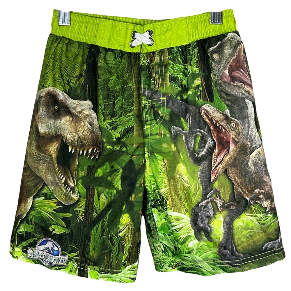 Jurassic World Boys Swim Trunks Green Dinosaur Graphic Swimsuit Size‎ 7